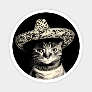 Cat wearing sombrero hat - vintage Magnet